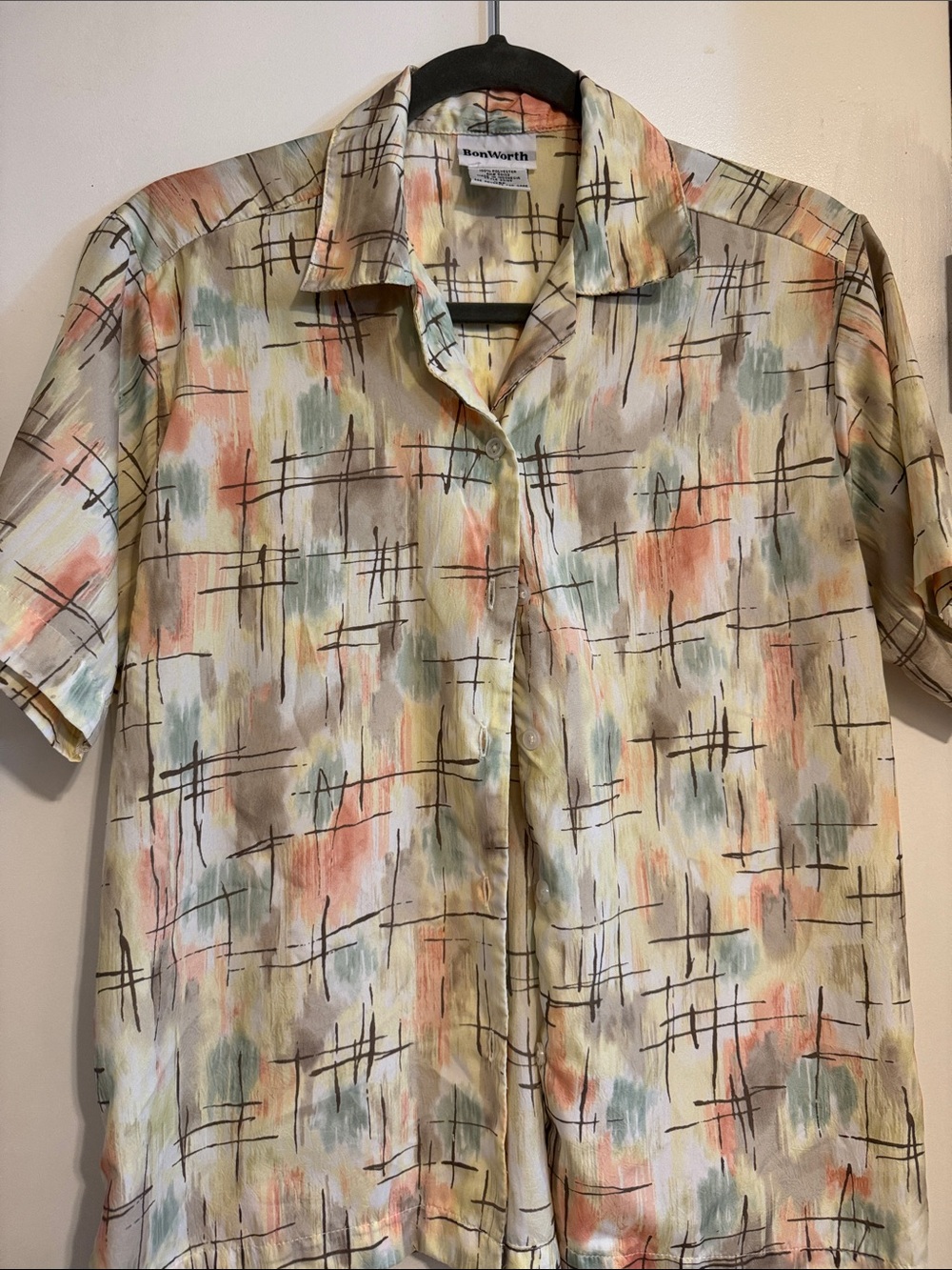 BonWorth Men’s Short-Sleeve Button-Down Shirt in Pastel Multi Hues